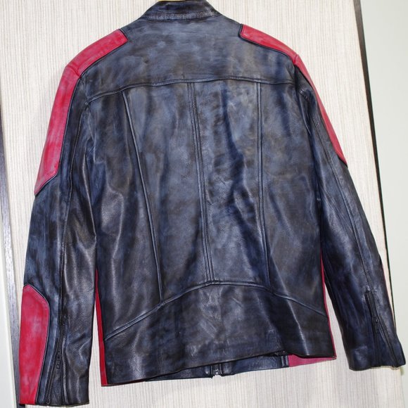J4 Jacket Leather Black Red moto Biker Jacket Men's Size:L - Picture 2 of 5
